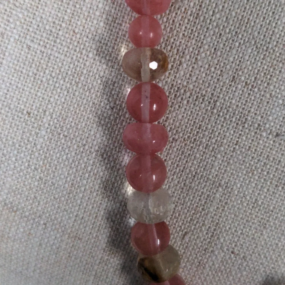 Pink Cherry Quartz Beaded Peny Necklace, New, Pastel,  Party, Dressy - Picture 6 of 8